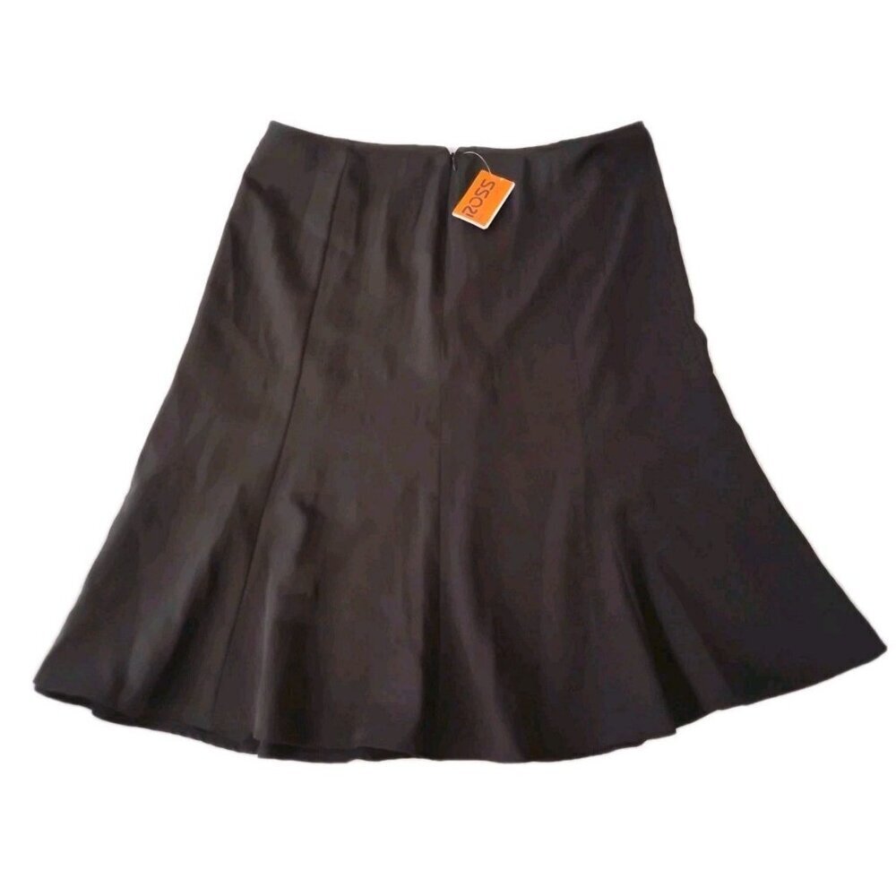 New Womens Minimalist Work Church Flared Wavy Hem Midi Skirt Size 12P Black